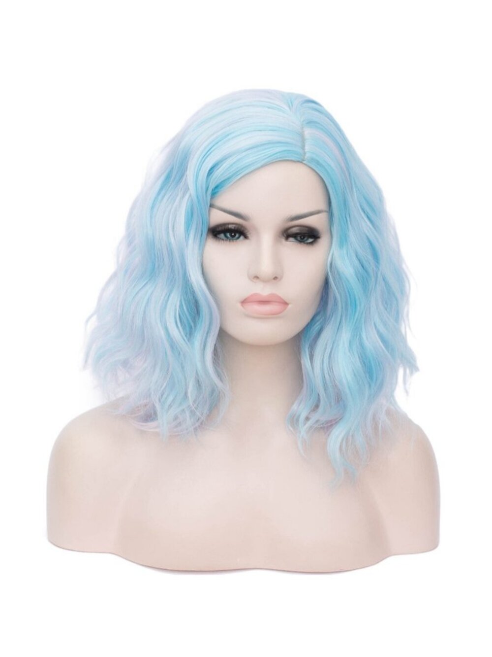 Women's Light Blue Wavy Curly Bob Heat Resistant Cosplay Halloween Wig